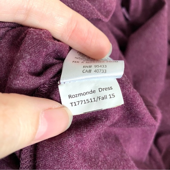 Toad & Co. Rozmonde Rosalinda 3/4 Sleeve V-Neckline Purple Organic Dress Large L - Picture 8 of 9